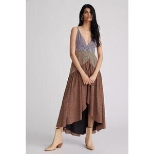 Anthropologie NWT Hutch Floral Contrast Satin High-Low Wrap Midi Dress XS